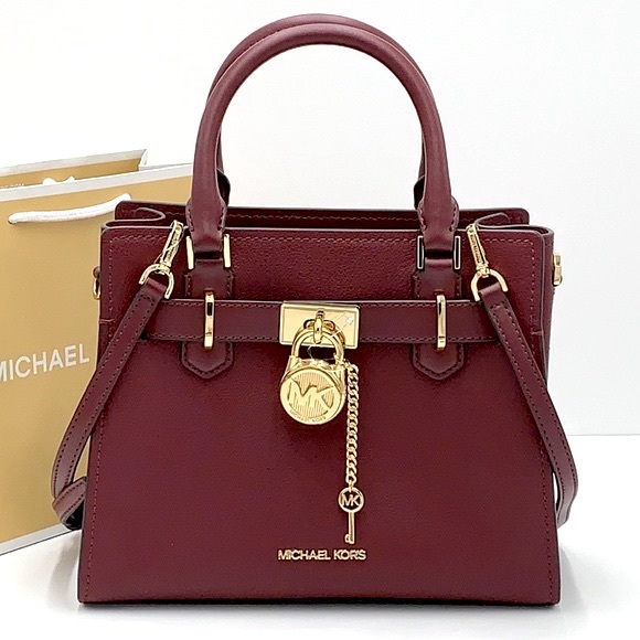 Michael Kors Hamilton Small Satchel Shoulder Crossbody Bag Dark Cherry color - Picture 3 of 16
